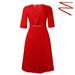 Elegant V-Neck Pleated A-Line Midi Dress For Women - Stylish High Waist Flowy Dress With Belt, Polyester Blend, Office & Casual Wear (S-XXXL)_ecoleips.com