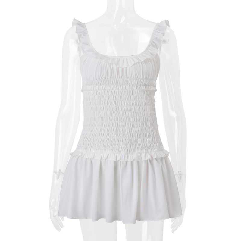 Women's Sexy Lace Smocked Halter Pleated U Neck Mini Dress – Spring Party Gown 2026_ecoleips.com