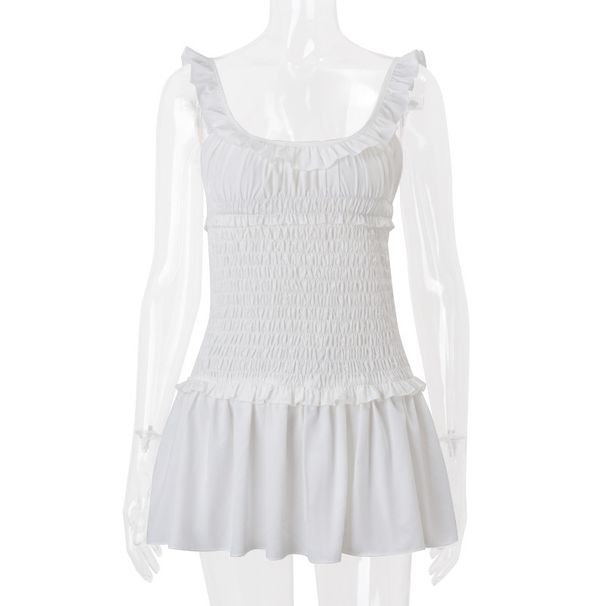 Women's Sexy Lace Smocked Halter Pleated U Neck Mini Dress – Spring Party Gown 2026_ecoleips.com