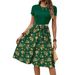 Cross-border European And American Fashion Trendy Round-neck Short-sleeve Color-blocked Waist-cinching Floral Print Midi_ecoleips.com