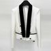 Women's Clothing Fashion Color Matching Contrast Fashionable Contrast Color Notched Lapel Short Blazer Slim Fit Office Wear & Casual Chic Jacket_ecoleips.com
