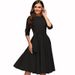 Women's Retro Style Round Neck Midi Dress Mid Sleeve Tie Waist Full Skirt Spring Summer Autumn Fashion Casual Dress_ecoleips.com