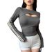 Voya Women's Two-piece T-shirt For Autumn And Winter, Slim Fit And Slimming, Contrasting Color Ribbon Short Contrasting Color Top_ecoleips.com