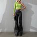 Autumn Winter European And American Women's Fashion Sexy Black High Waist Long Flared Leather Pants_ecoleips.com
