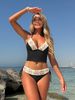 New 2025 Women's Floral High-Waisted Two-Piece Swimsuit Solid Color Handmade European American Style Swimwear_ecoleips.com