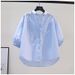 Women's Clothing Literary Style Light Blue Cotton Shirt Women's 7 Point Sleeve Casual Shirt Summer Versatile Temperament Top_ecoleips.com