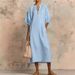 Women's Solid Color Casual Round Neck Dress Zipper Puff Sleeve American Style Spring Summer Hot Selling Loose Fit_ecoleips.com
