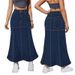 Women's Classic Denim Maxi Skirt, Stretch Washed Denim A-Line Long Skirt, Versatile Plus Size Midi Skirt_ecoleips.com