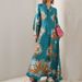 Elegant Long Sleeve Loose Party Dresses Spring Vintage Pattern Printed Robe Dress Women's Stand Neck High Waist Bohemian Dress_ecoleips.com