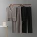 Cross Border Summer New Simple Cardigan Loose Sleeveless Knitted Vest Top + Wide Leg Pants Knitted Two Piece Suit For Women_ecoleips.com