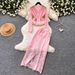 Lace Two-Piece Set – Elegant Hollow-Out Design & Slim Fit | Pink & Beige | M-Xxl Breathable Modesty_ecoleips.com