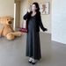 Autumn New Korean Fashion Striped Camisole Cardigan Two-Piece Maternity Dress_ecoleips.com