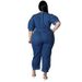 Plus Size Women's Summer Jumpsuit Short Sleeved Zipper Fashion Washed Denim_ecoleips.com