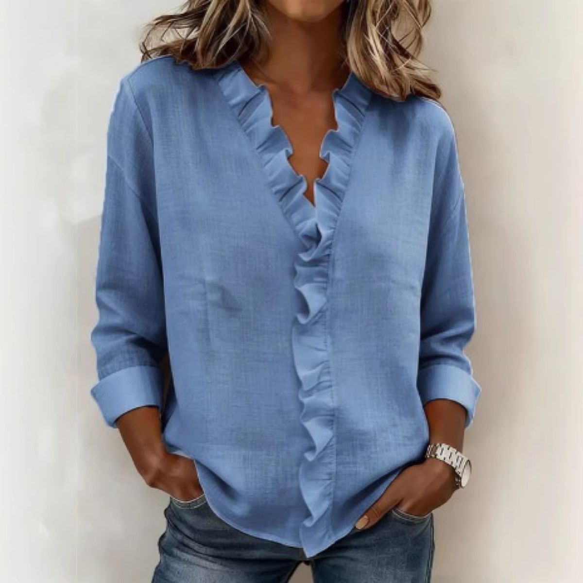 Spring Women's Clothing Ruffled Long Sleeved Cotton Shirt American Style Casual Fit Top For Ladies_ecoleips.com