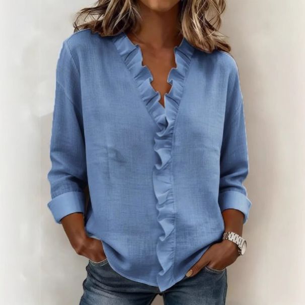Spring Women's Clothing Ruffled Long Sleeved Cotton Shirt American Style Casual Fit Top For Ladies_ecoleips.com