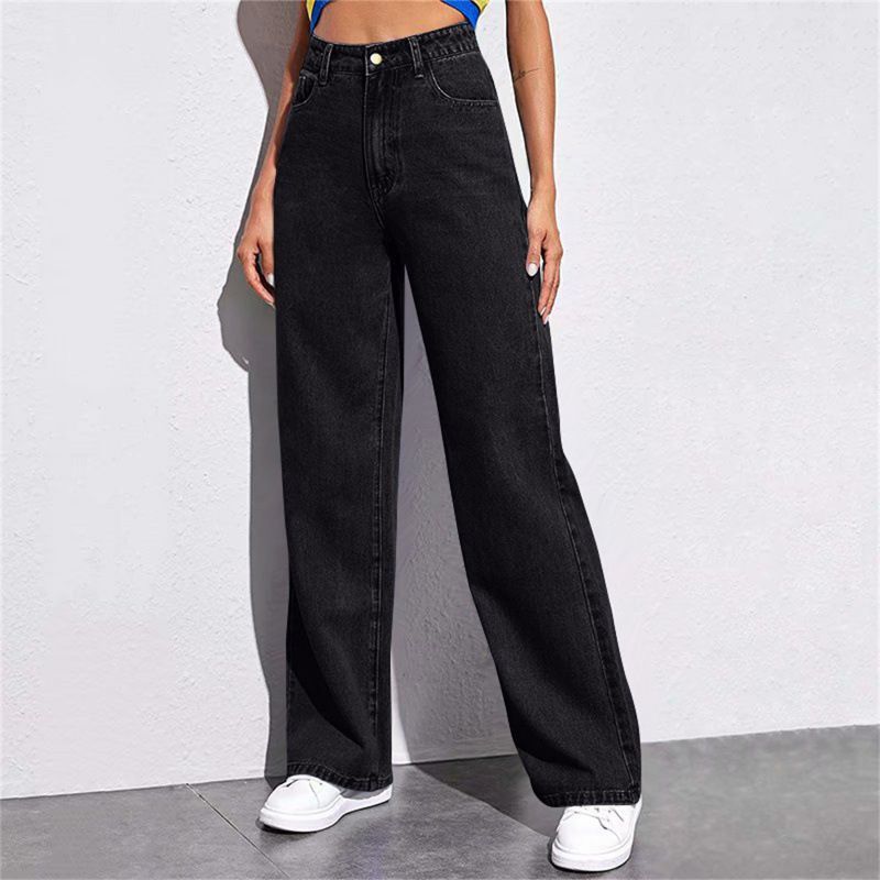 High Waisted Loose Straight Leg Denim Jeans Plus Sizes Women's Clothing Available In Europe And America_ecoleips.com