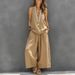 Women's Cotton Linen Two Piece Set V Neck Vest And Trousers Solid Color Clothing_ecoleips.com