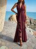 Summer Sexy Backless Hight Waist Long Dress Women Fashion Draped Slim Long Dress Elegant Halter Sleeveless Solid Irregular Dress_ecoleips.com