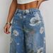 European And American Street Fashion Loose Straight Wide Leg Pants Printed Denim Trousers_ecoleips.com