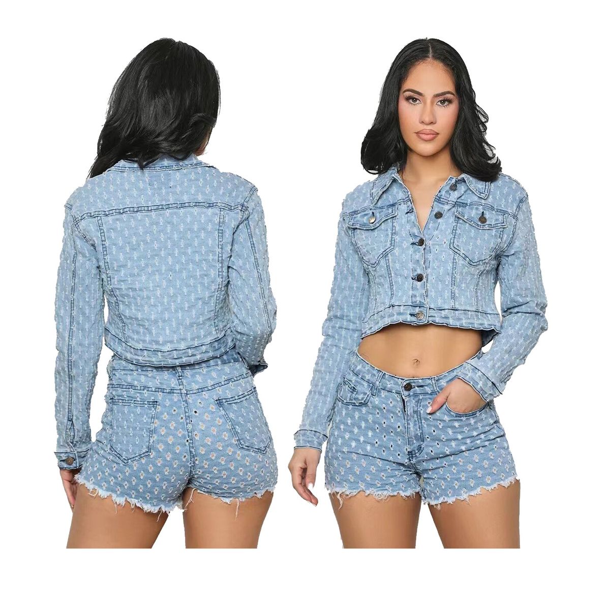Women's Clothing New Women's Casual Ripped Denim Shorts Suit_ecoleips.com