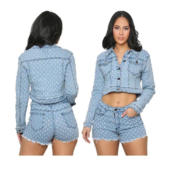 Women's Clothing New Women's Casual Ripped Denim Shorts Suit_ecoleips.com