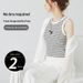 D29 Summer Thin Bra Cup Integrated For Women, Striped With Chest Pads, Wide Shoulder, Waist-Length Short Tank Top_ecoleips.com