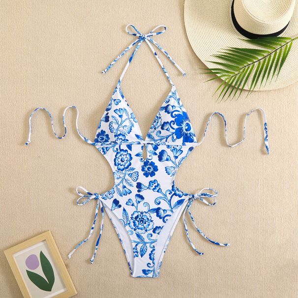Women's Clothing One Piece Swimsuit For Women Sexy Lace-Up Bikini European American Style Printed_ecoleips.com