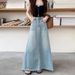 High-Waisted Slimming Denim Midi Skirt Korean Style Washed Frayed A-Line Long Skirt for Women Summer 2026 Versatile_ecoleips.com