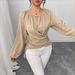 Elegant Beaded Wrap V-Neck Blouse for Women Crisscross Ruffle Detail Long Sleeves Flattering Design_ecoleips.com