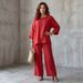 Women's Simple Linen Blend Shirt And Wide Leg Pants Set Crew Neck Loose Fit 2026 New_ecoleips.com