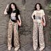 Korean Style Women's Summer Casual Set Cartoon Print Wide Leg Pants Short Sleeved Top Loose Fit Two-Piece Outfit_ecoleips.com