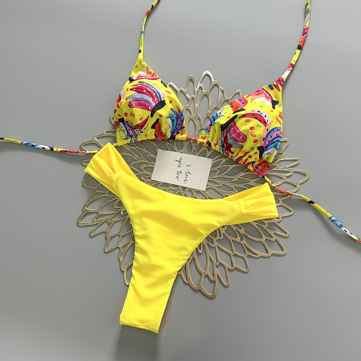 2026 European American Style Sexy Graffiti Print Two Piece Swimsuit Color Block Backless Design Vacation Bikini for Women_ecoleips.com