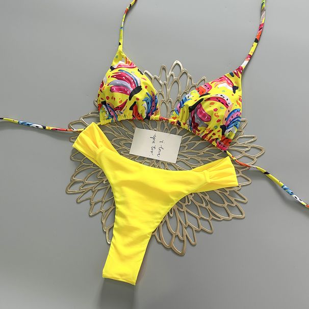2026 European American Style Sexy Graffiti Print Two Piece Swimsuit Color Block Backless Design Vacation Bikini for Women_ecoleips.com