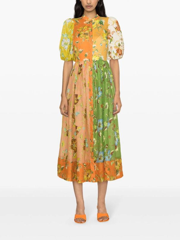 Women's Clothing Summer New Women's Clothing Floral Print Puff Sleeve Cotton And Linen Mid Length Dress_ecoleips.com