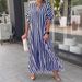 Modest Abaya Dress/Muslim Dress Women Fashion Side Slit Striped Casual Short Sleeve Dress - Comfortable & Stylish Plus Size Options (S-5XL)_ecoleips.com