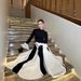 Modest Abaya Dress Effortless Elegance – Flared Sleeve Color-Block Wrap Dress With Waist-Defining Silhouette, Versatile Day-to-Night Staple_ecoleips.com