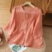 Women's Chinese Style V-Neck Shirt Heavy Embroidery Cotton Linen Single-Breasted Summer Top Five-Quarter Sleeve 2026 New Style_ecoleips.com