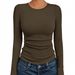 Women's Solid-Color, Fitted, Round-Neck, Long-Sleeved, Standalone Casual Top_ecoleips.com