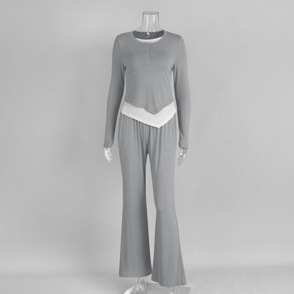 Women's Patchwork Pajama Pants Set European American Style Relaxed Casual Two Piece Autumn Clothing_ecoleips.com