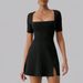 Voya Women's Sexy And Elegant Square Neck Design With A Split Hem And Waist A-line Dress_ecoleips.com