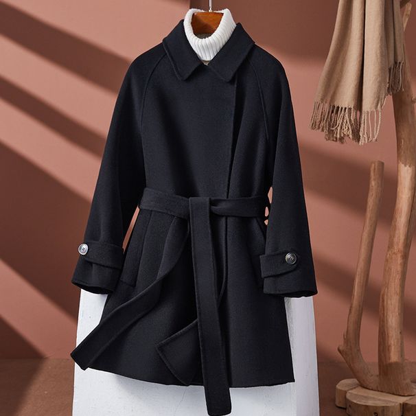 Luxury Double-Faced Wool Coat For Women - Oversized Mid-Length Trench Coat, 100% Pure Wool, Handcrafted, Belted Waist, Workwear & Casual Elegance_ecoleips.com