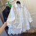 Elegant plus Size White Blouse for Women Loose Fit Long Sleeve Shirt with Lace Trim Chic Tunic Top for Spring_ecoleips.com