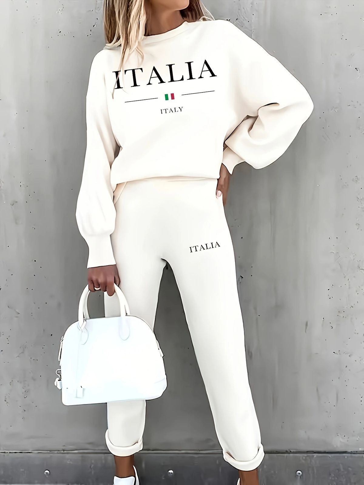 Women's Printed Two Piece Tracksuit, Long Sleeve Pullover Top And Drawstring Waist Pants, Casual Sportswear For Spring And Fall_ecoleips.com