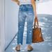 Women's Distressed Light Blue Cropped Straight Leg Denim Jeans Casual Cotton Fashion Comfortable Outerwear_ecoleips.com