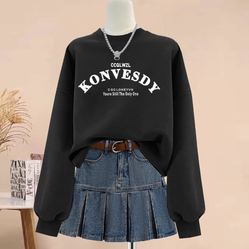 Women's round Neck Sweatshirt Pure Cotton Fleece Lined Thickened Casual Loose Stylish Unique Design for Spring Autumn Winter_ecoleips.com