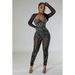 C6788 Cross-Border . European And American Fashion Women's Solid Color Mesh Rhinestone Sleeve Long Pants_ecoleips.com