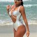Laser Iridescent One-Piece Swimsuit With Cut-Out & Drawstring Detail - Shimmery Metallic Monokini For Beach & Pool_ecoleips.com