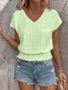 K New V-neck Hollowed Out Short Sleeved T-shirt, Fashionable Casual Top For Women_ecoleips.com