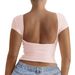 KaiKuo 2025 Spring/Summer Solid Color Round Neck Backless Short Sleeve Sexy Slim Fit Y2K Top T-Shirt_ecoleips.com