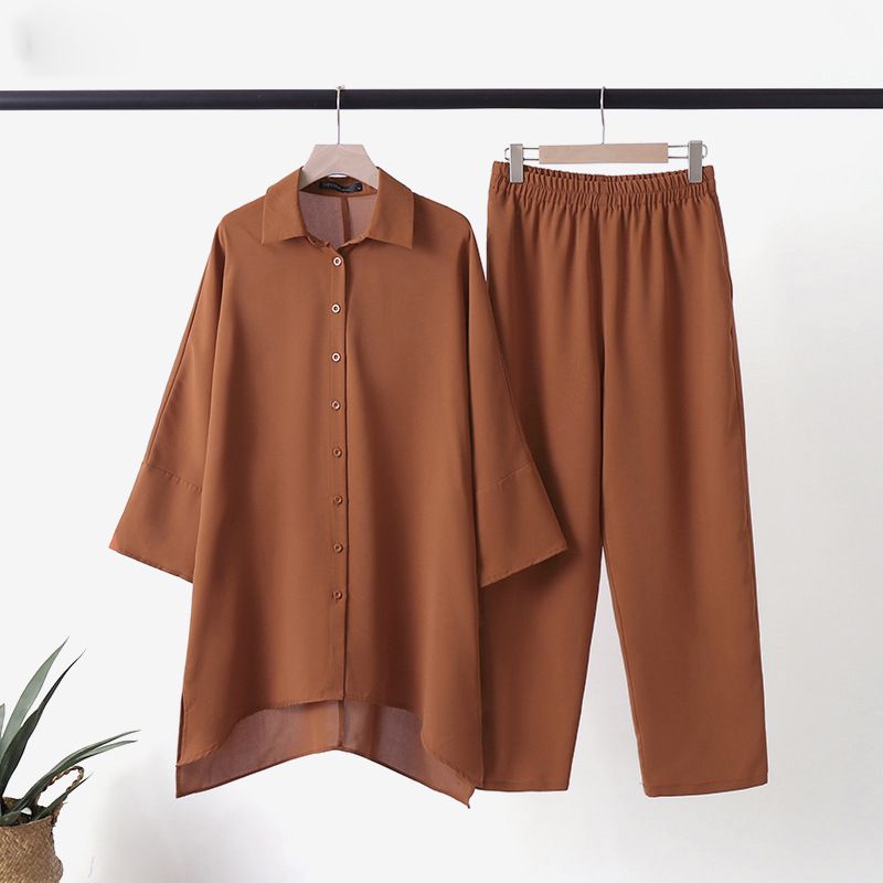 Shirt For Women Malaysian Muslim Women's Clothing Plus Size Fashion Casual Two-Piece Set_ecoleips.com